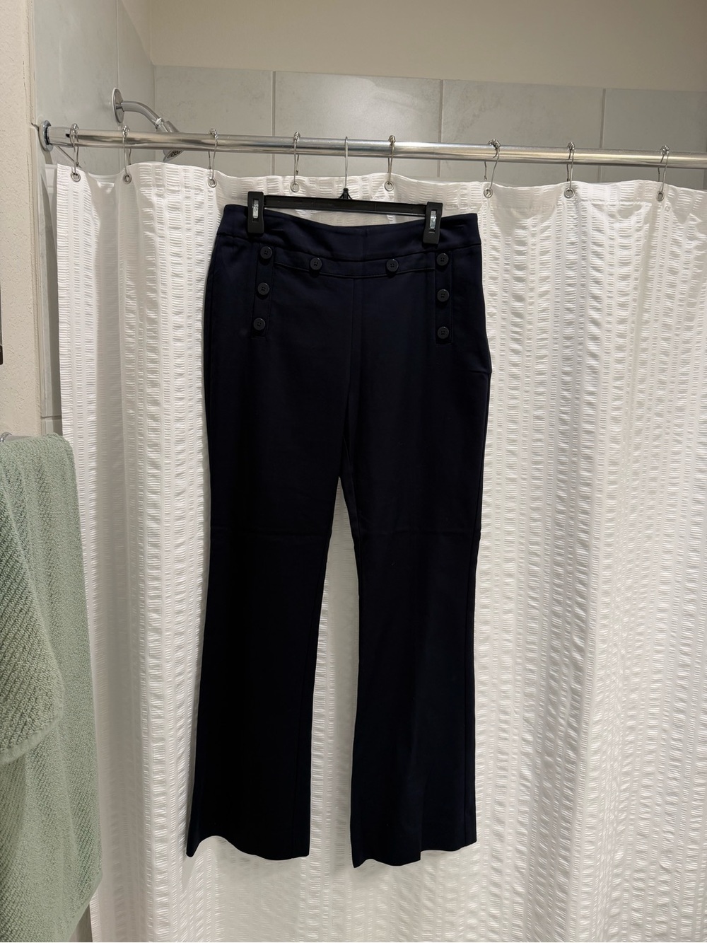 CAbi Navy Boot-Cut Sailor Button Pants